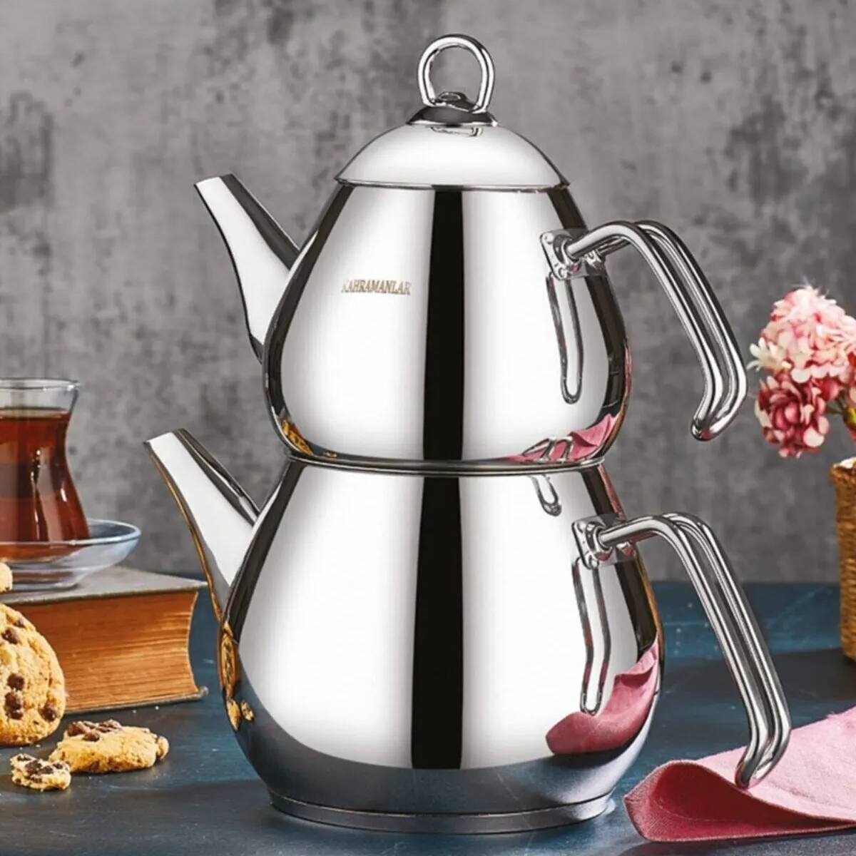 Kahramanlar 1032-P Çelik Çaydanlık Elit Platin Orta Boy