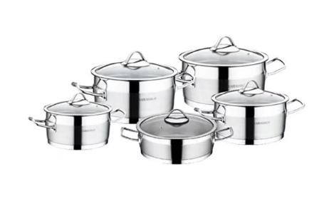 Kahramanlar Sırma 10 Parça Paslanmaz Çelik Tencere Seti