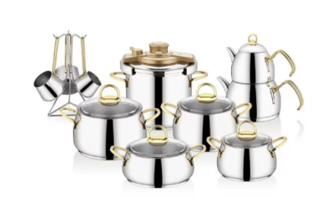 Kahramanlar Akasya Gold 18 Parça Çelik Tencere Seti