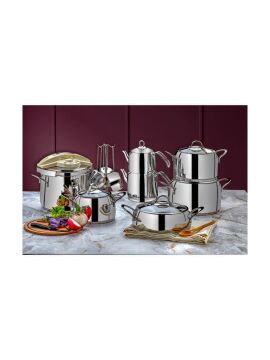 Sıla Ekol 18 Parça Tencere Çeyiz Seti Sade Gold